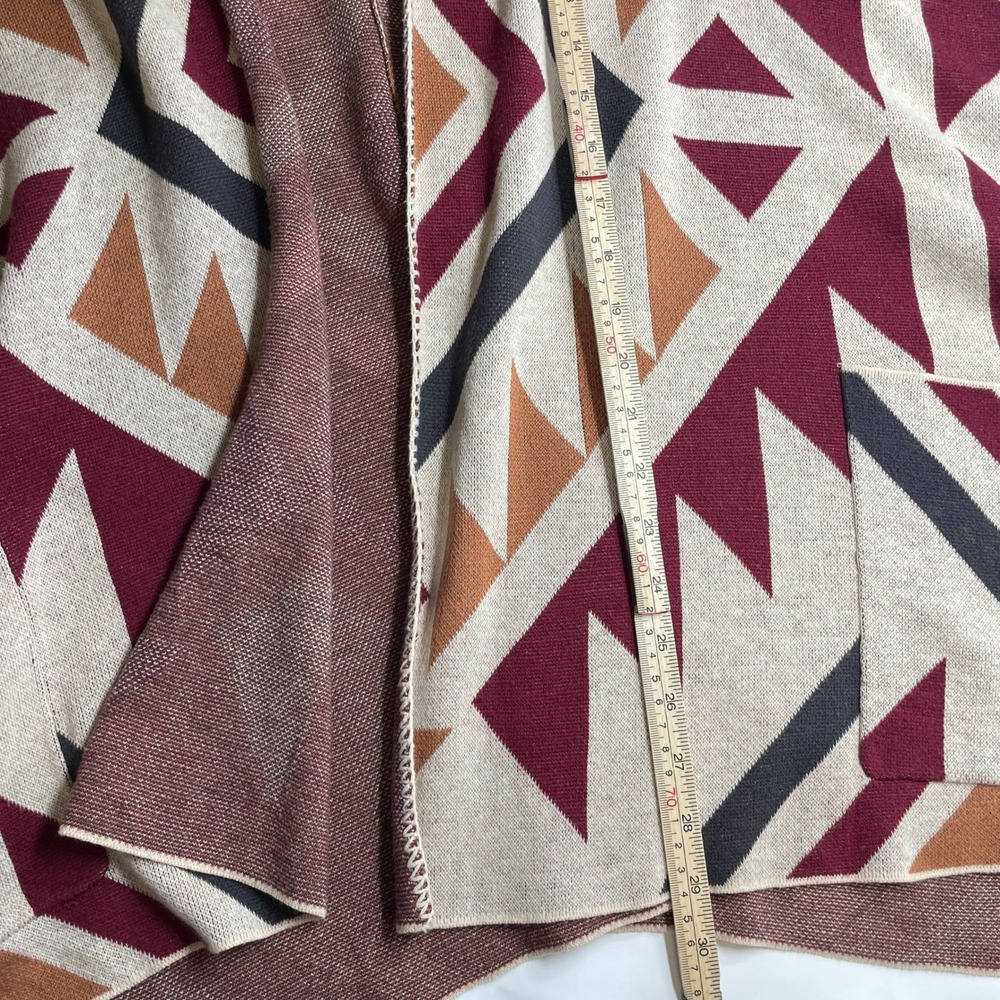 Billabong Womens Southwestern Geometric Hooded Poncho Wrap Sweater Burgundy L - Picture 7 of 9